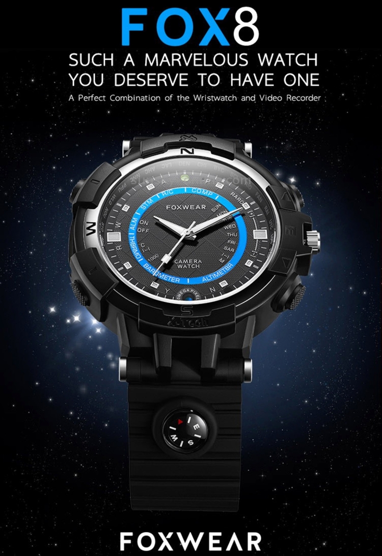 Foxwear FOX8 8GB Capacity Daily Waterproof WiFi Camera Smart Watch with Compass, Support Remote Control / P2P Control / LED Flashlight / Night Vision / Voice-Record (Blue + Black) - Image 4