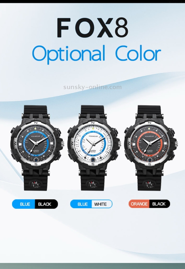 Foxwear FOX8 8GB Capacity Daily Waterproof WiFi Camera Smart Watch with Compass, Support Remote Control / P2P Control / LED Flashlight / Night Vision / Voice-Record (Blue + Black) - Image 3