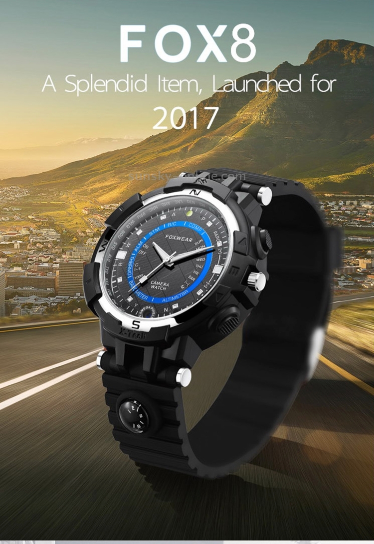 Foxwear FOX8 8GB Capacity Daily Waterproof WiFi Camera Smart Watch with Compass, Support Remote Control / P2P Control / LED Flashlight / Night Vision / Voice-Record (Blue + Black) - Image 2